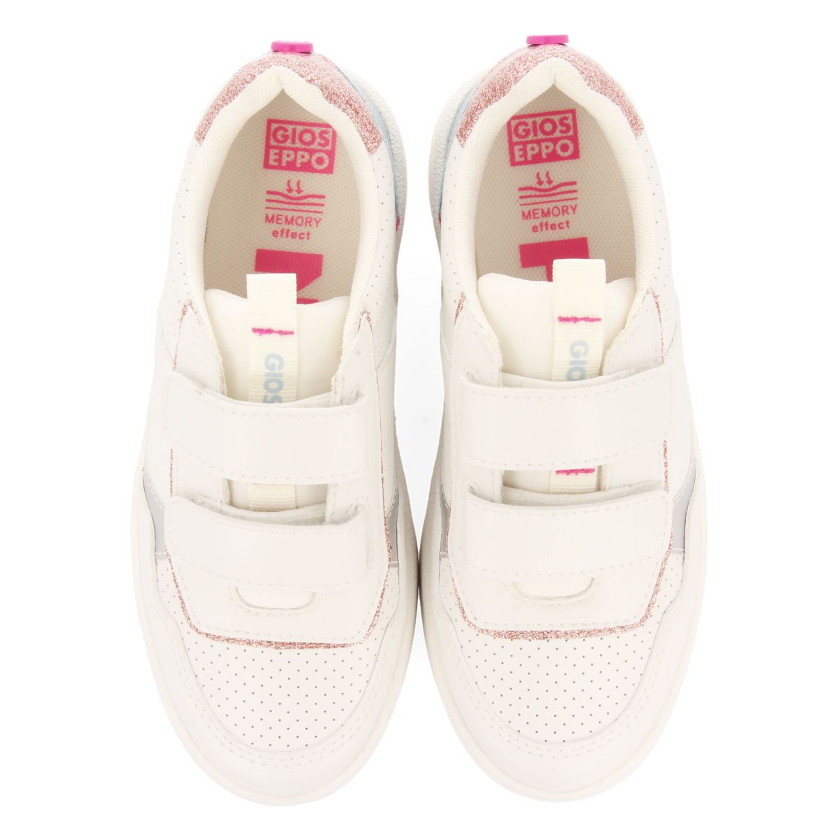SNEAKERS BLANCAS ESTILO RETRO CON GLITTER Y DETALLES DE COLORES PARA NIÑA Y NIÑO BLERIM