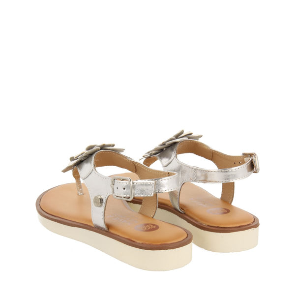 SILVER LEATHER SANDALS WITH FLOWER DECORATION FOR GIRL AND BOY IMOTSKI