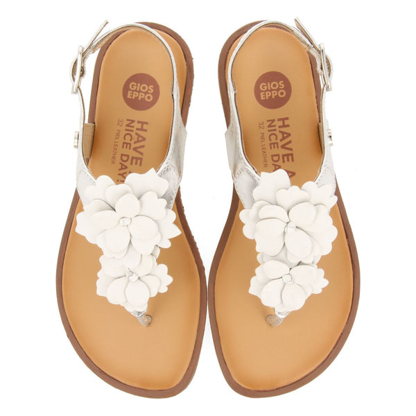 SILVER LEATHER SANDALS WITH FLOWER DECORATION FOR GIRL AND BOY IMOTSKI