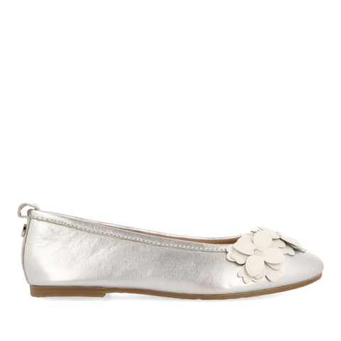 SILVER BALLET FLATS WITH FLORAL DECORATION FOR GIRL AND BOY PHARR