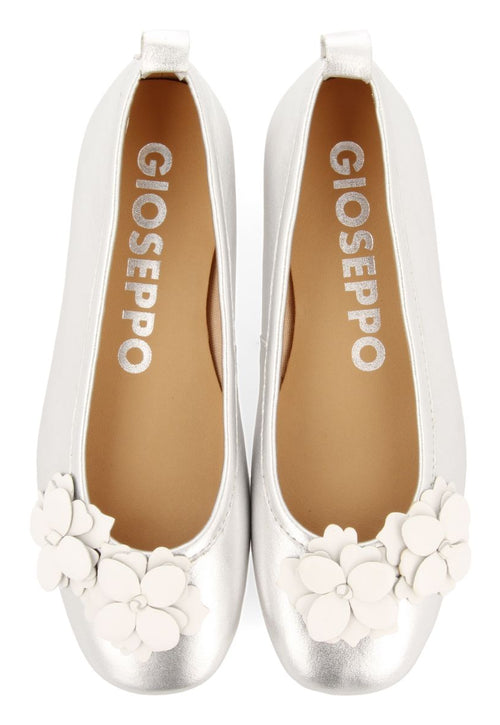 SILVER BALLET FLATS WITH FLORAL DECORATION FOR GIRL AND BOY PHARR
