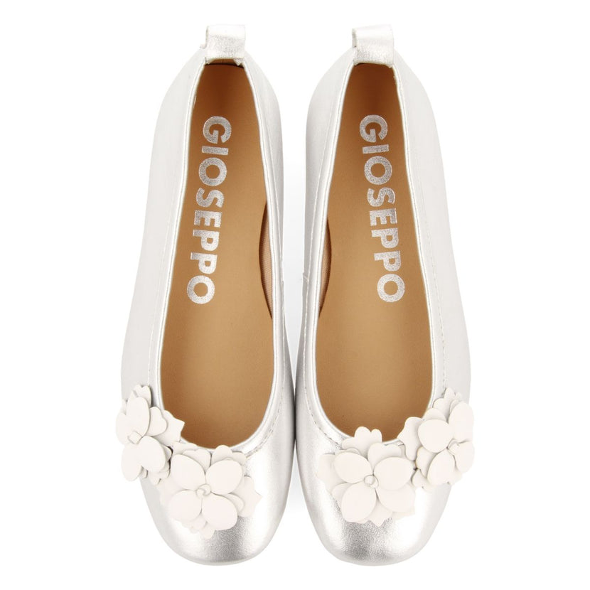 SILVER BALLET FLATS WITH FLORAL DECORATION FOR GIRL AND BOY PHARR