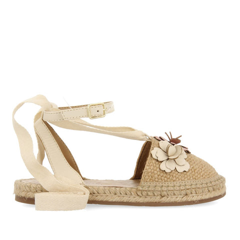 NUDE LEATHER ESPADRILLES WITH FLORAL EMBELLISHMENT FOR GIRL AND BOY PRESCOTT