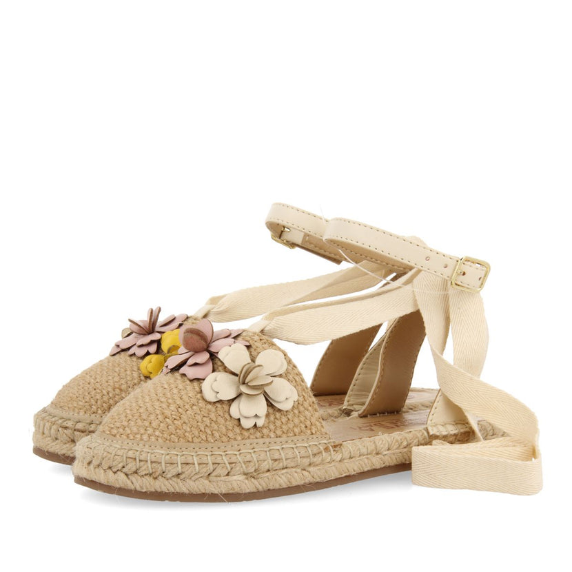 NUDE LEATHER ESPADRILLES WITH FLORAL EMBELLISHMENT FOR GIRL AND BOY PRESCOTT