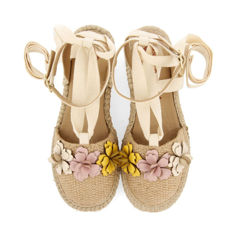 NUDE LEATHER ESPADRILLES WITH FLORAL EMBELLISHMENT FOR GIRL AND BOY PRESCOTT