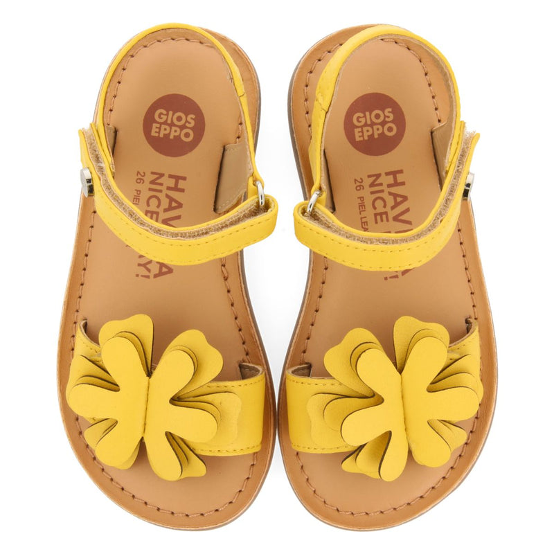 YELLOW LEATHER SANDALS WITH FLOWER DECORATION FOR GIRL AND BOY TAKILMA