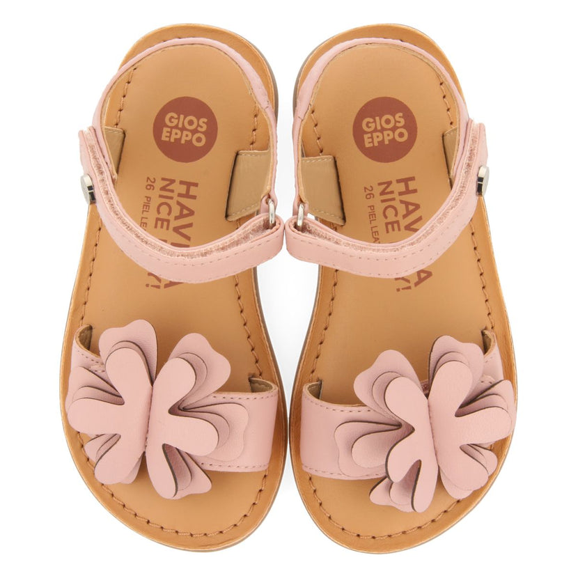 SANDALI ROSA IN PELLE CON DECORAZIONE DI FIORI PER RAGAZZA E RAGAZZO TAKILMA