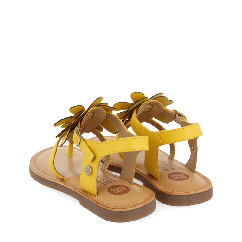 YELLOW LEATHER GREEK-STYLE SANDALS WITH FLOWER DECORATION FOR GIRL AND BOY SUKE