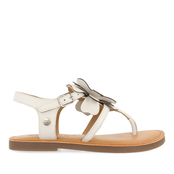 WHITE LEATHER GREEK STYLE SANDALS WITH FLOWER DECORATION FOR GIRL AND BOY SUKE