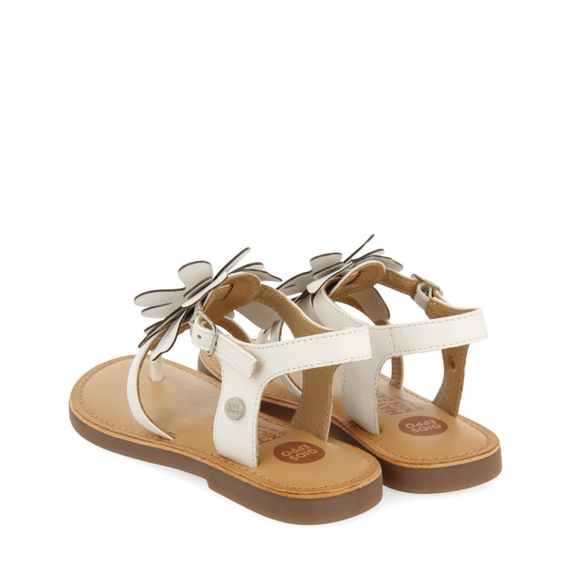 WHITE LEATHER GREEK STYLE SANDALS WITH FLOWER DECORATION FOR GIRL AND BOY SUKE