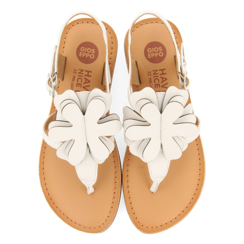 SANDALI BIANCHI IN PELLE STILE GRECO CON DECORAZIONE DI FIORI PER RAGAZZA E RAGAZZO SUKE 