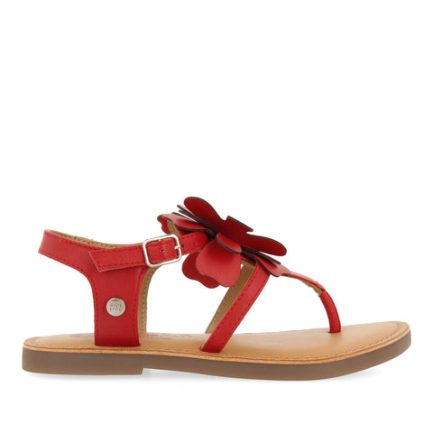 SANDALI ROSSI IN PELLE STILE GRECO CON DECORAZIONE DI FIORI PER RAGAZZA E RAGAZZO SUKE 