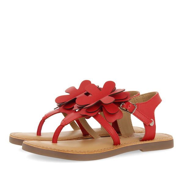 SANDALI ROSSI IN PELLE STILE GRECO CON DECORAZIONE DI FIORI PER RAGAZZA E RAGAZZO SUKE 