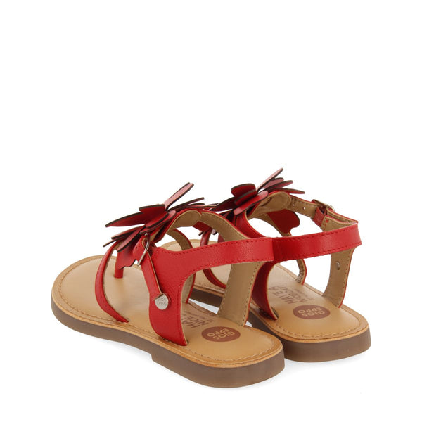 SANDALI ROSSI IN PELLE STILE GRECO CON DECORAZIONE DI FIORI PER RAGAZZA E RAGAZZO SUKE 