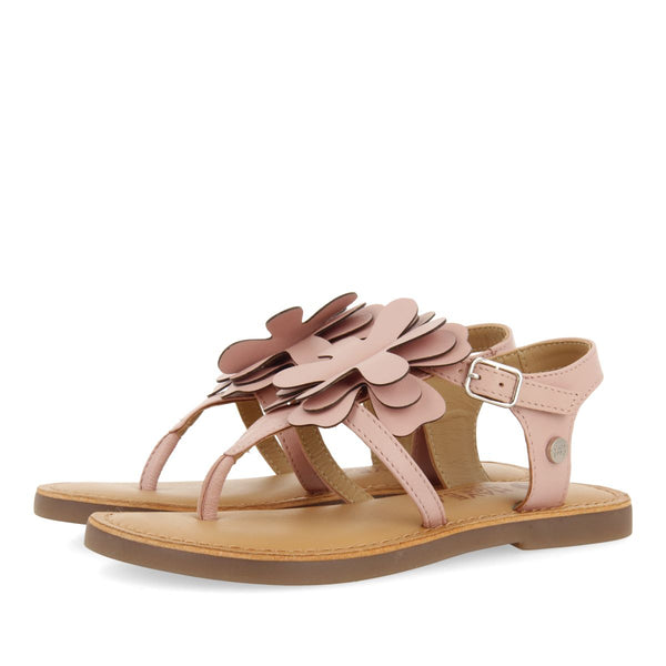 PINK LEATHER GREEK STYLE SANDALS WITH FLOWER DECORATION FOR GIRL AND BOY SUKE