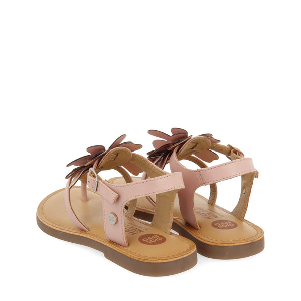 PINK LEATHER GREEK STYLE SANDALS WITH FLOWER DECORATION FOR GIRL AND BOY SUKE