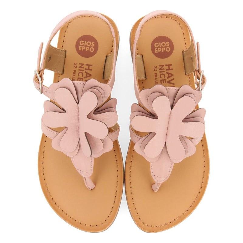 PINK LEATHER GREEK STYLE SANDALS WITH FLOWER DECORATION FOR GIRL AND BOY SUKE