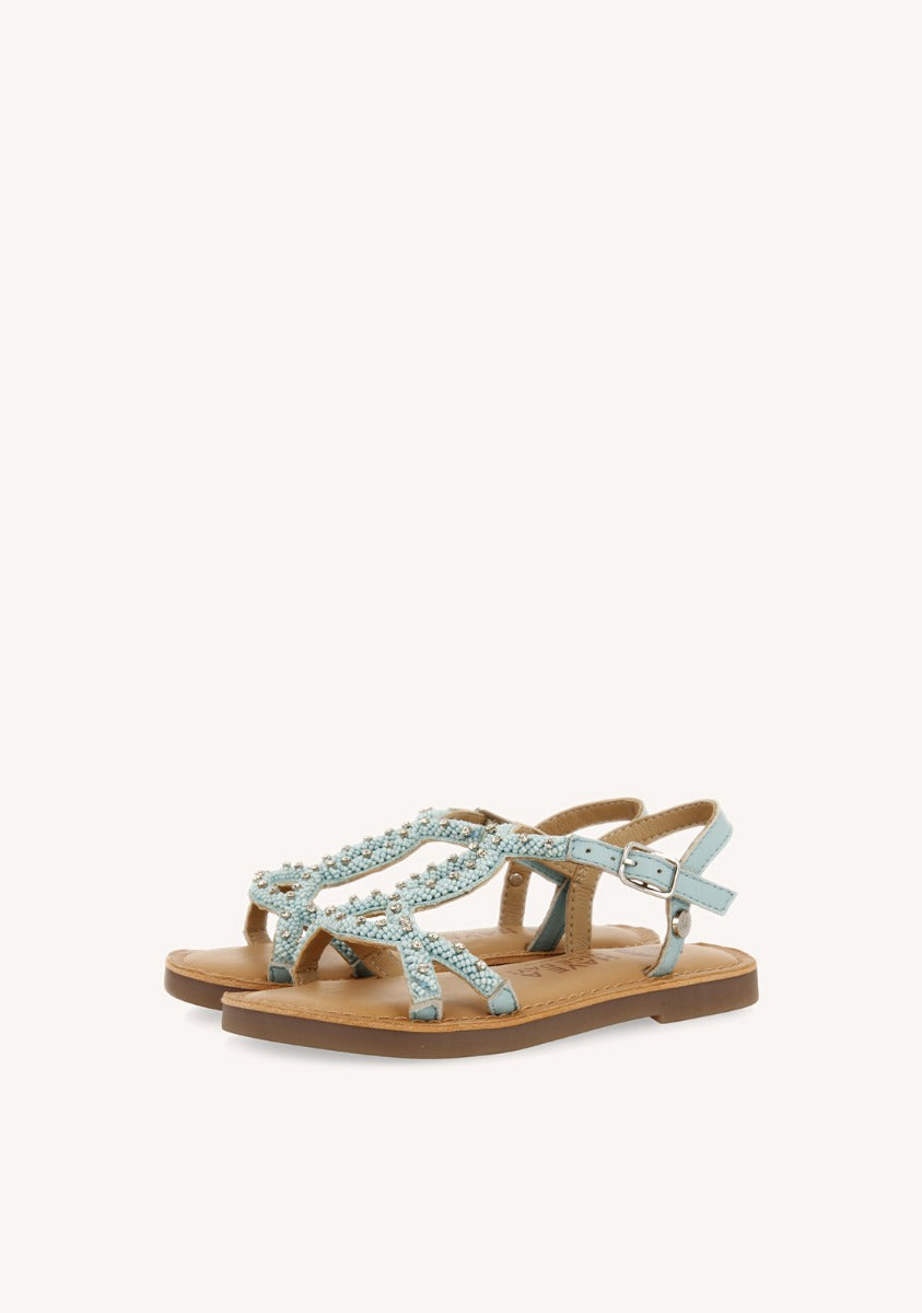 SANDALIAS AZULES DE PIEL CON ADORNO DE CUENTAS PARA NIÑA Y NIÑO LAZARAT