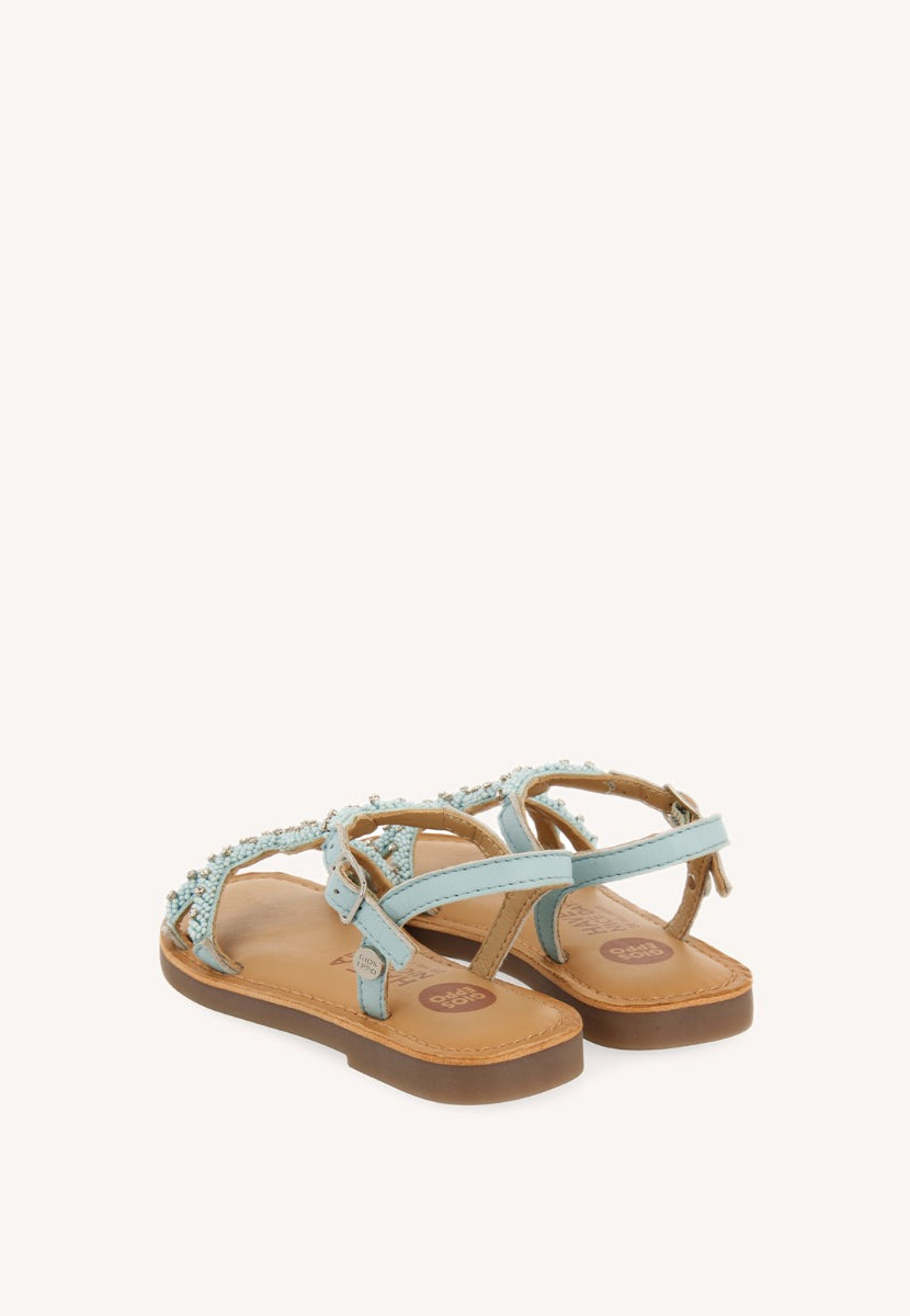 SANDALI BLU IN PELLE CON DECORAZIONE DI PERLINE PER RAGAZZA E RAGAZZO LAZARAT