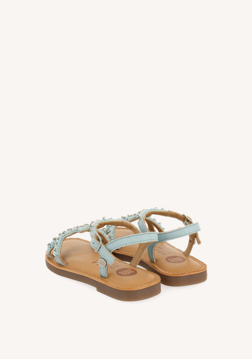 SANDALIAS AZULES DE PIEL CON ADORNO DE CUENTAS PARA NIÑA Y NIÑO LAZARAT