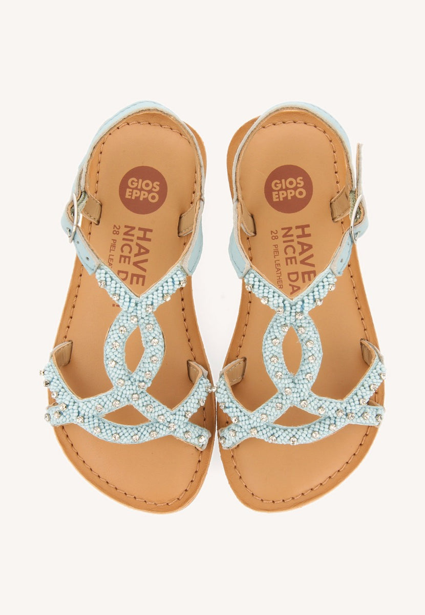 SANDALI BLU IN PELLE CON DECORAZIONE DI PERLINE PER RAGAZZA E RAGAZZO LAZARAT
