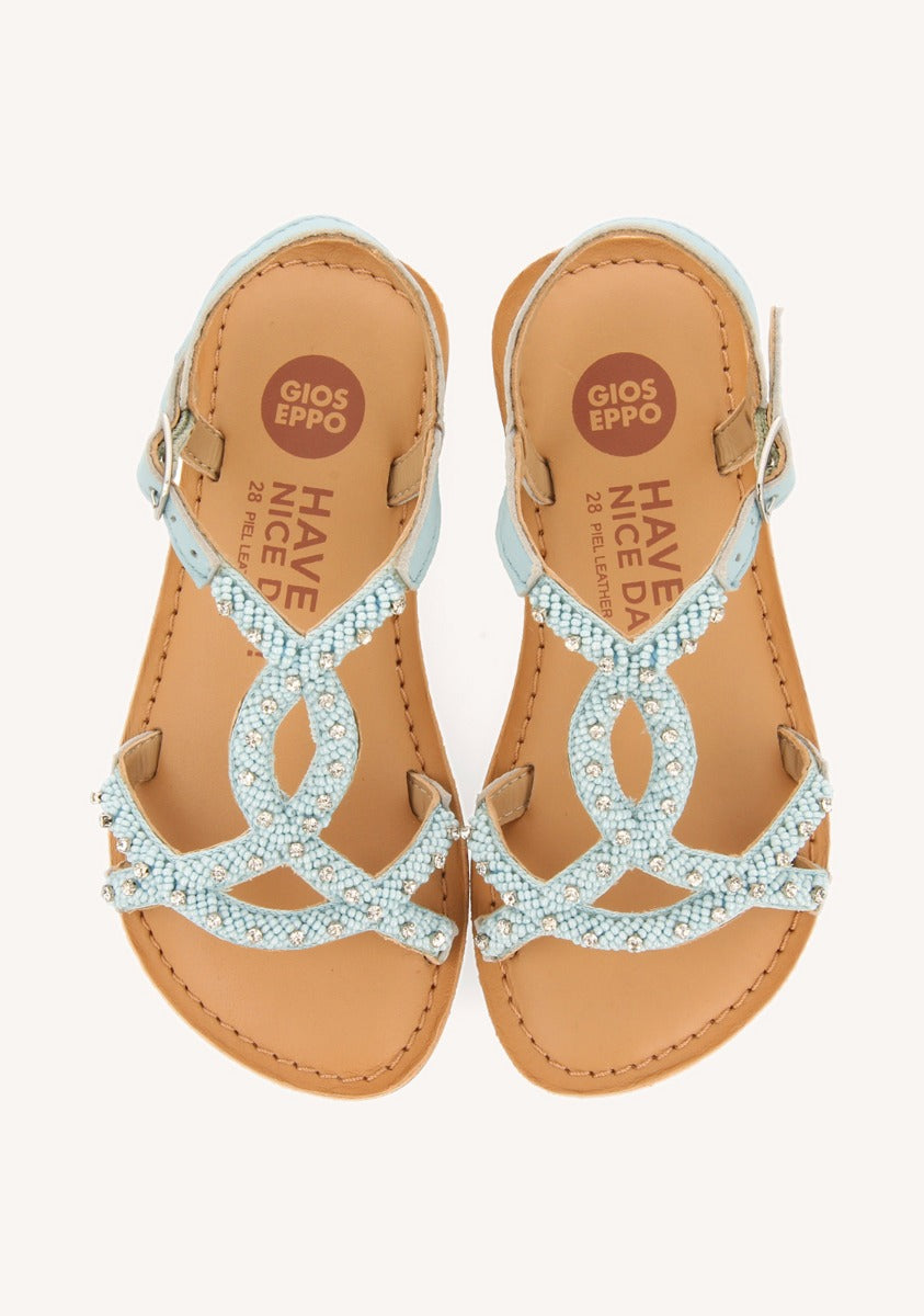 SANDALIAS AZULES DE PIEL CON ADORNO DE CUENTAS PARA NIÑA Y NIÑO LAZARAT