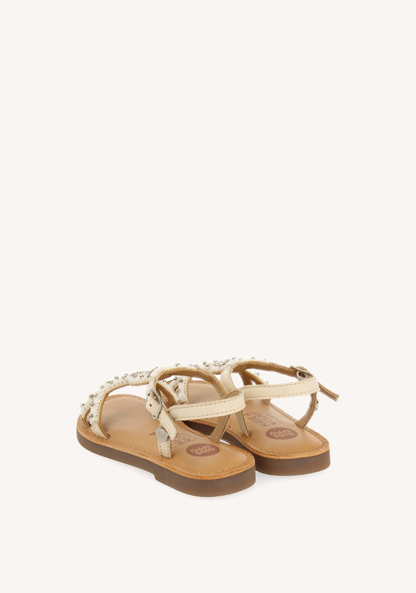 SANDALIAS BLANCAS DE PIEL CON ADORNO DE CUENTAS PARA NIÑA Y NIÑO LAZARAT
