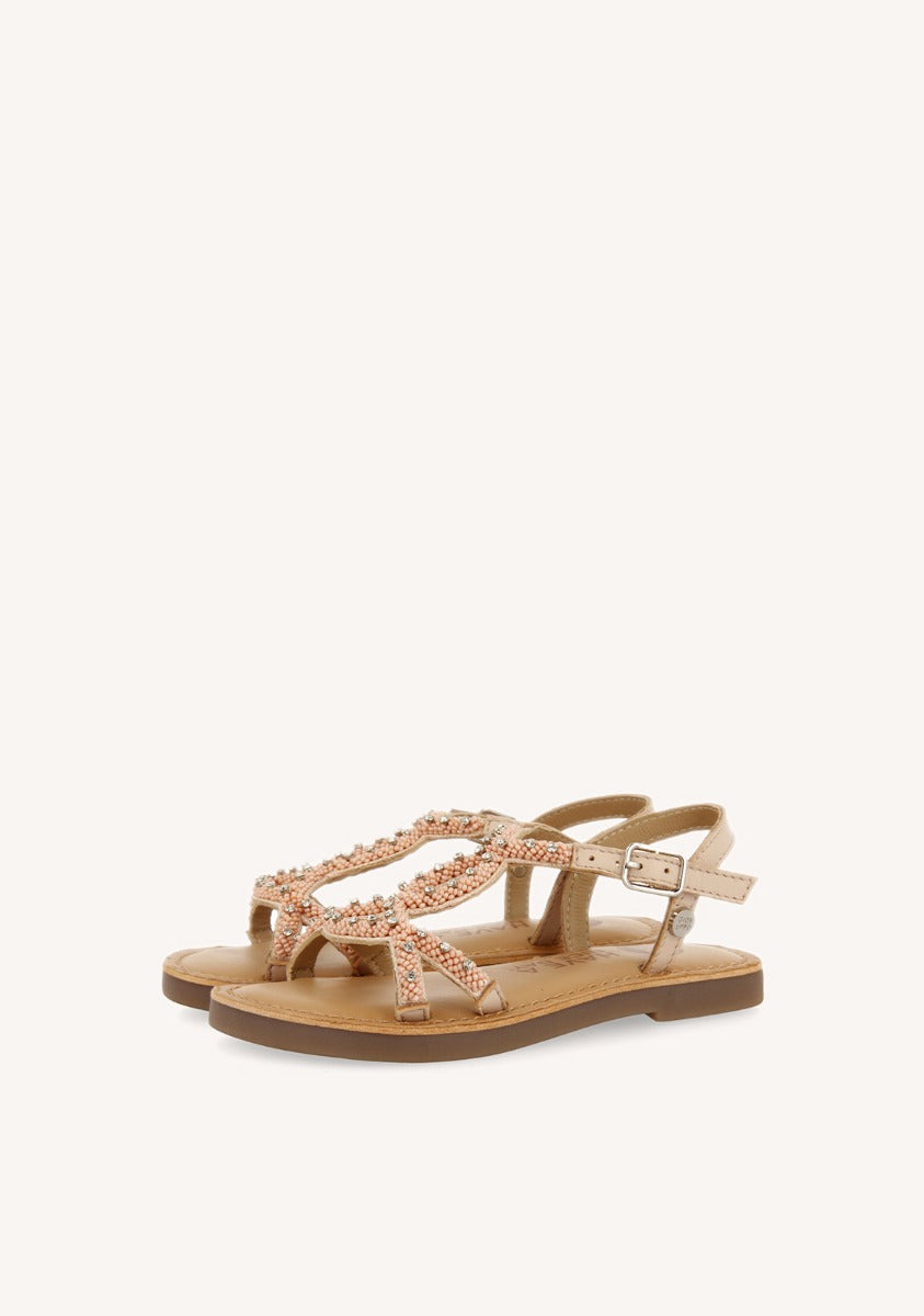 SANDALIAS ROSAS DE PIEL CON ADORNO DE CUENTAS PARA NIÑA Y NIÑO LAZARAT