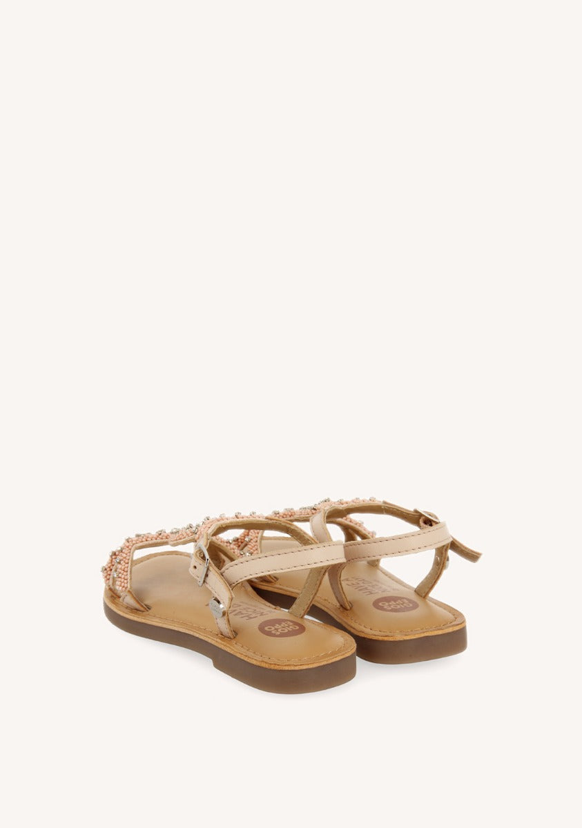 SANDALIAS ROSAS DE PIEL CON ADORNO DE CUENTAS PARA NIÑA Y NIÑO LAZARAT