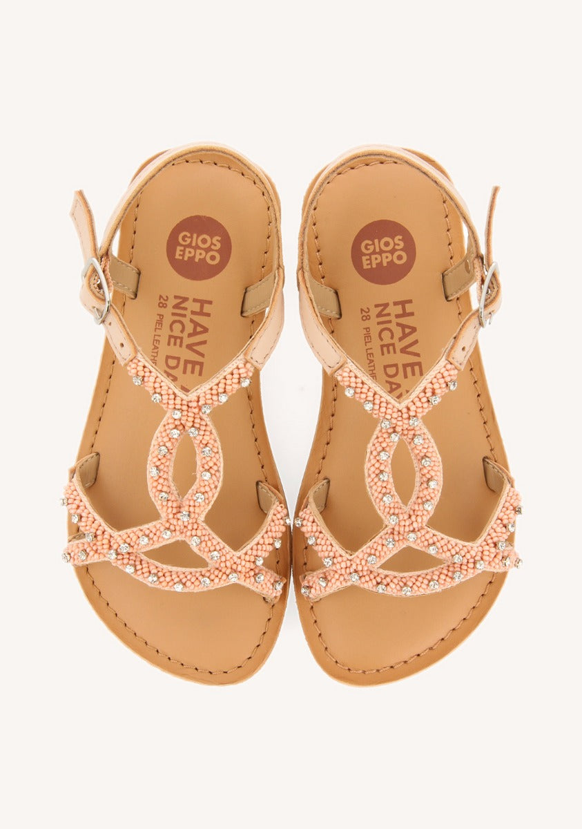 SANDALIAS ROSAS DE PIEL CON ADORNO DE CUENTAS PARA NIÑA Y NIÑO LAZARAT