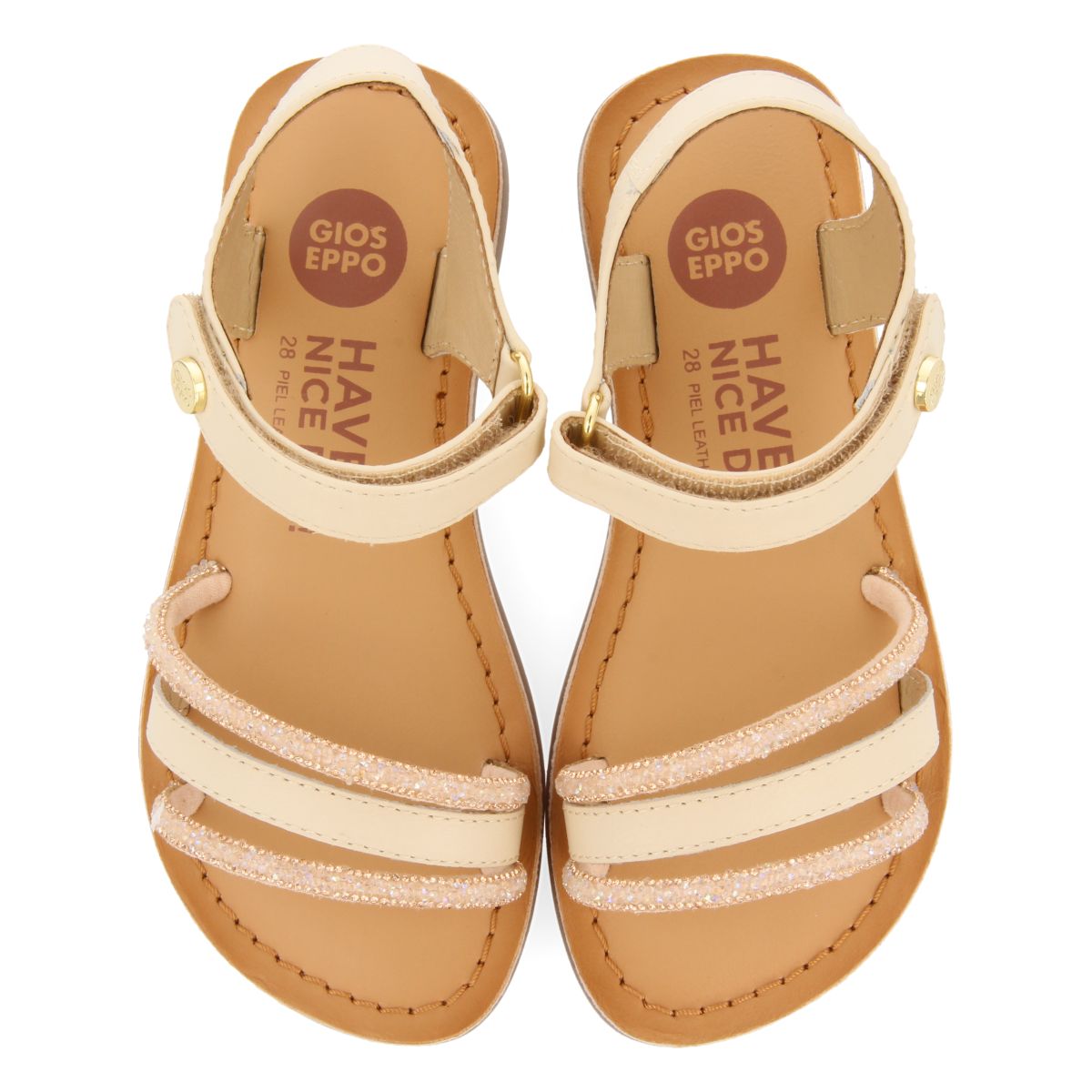 SANDALIAS COLOR OFF-WHITE DE PIEL CON PEDRERÍA PARA NIÑA Y NIÑO SANTEE