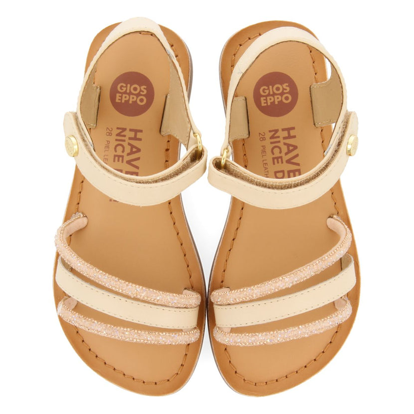 OFF-WHITE LEATHER SANDALS WITH EMBELLISHMENTS FOR GIRLS AND BOYS SANTEE