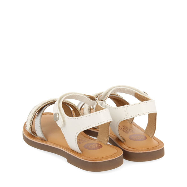 WHITE LEATHER SANDALS WITH RAFFIA BRAIDING, GLITTER AND METALLIC ACCENTS FOR GIRL AND BOY SILETZ