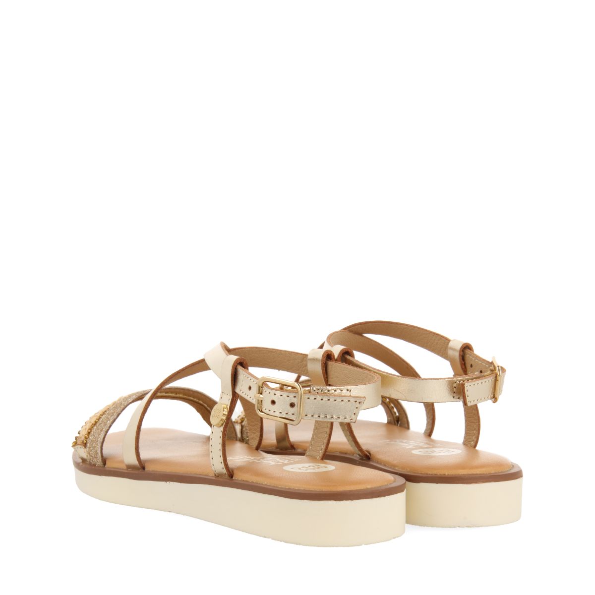 SANDALIAS DORADAS DE PIEL CON TRENZADO, GLITTER Y ACENTOS METALIZADOS PARA NIÑA Y NIÑO MERRILL