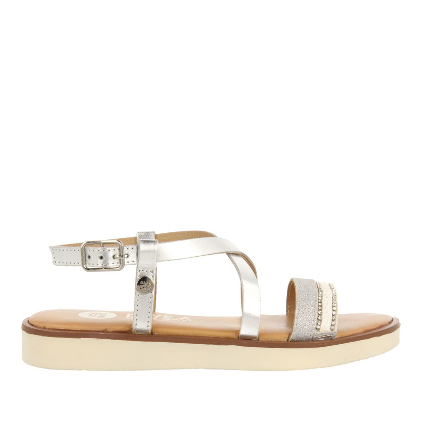 SANDALES EN CUIR ARGENTÉ AVEC TRESSAGE, PAILLETTES ET ACCENTS MÉTALLIQUES POUR FILLE ET GARÇON MERRILL