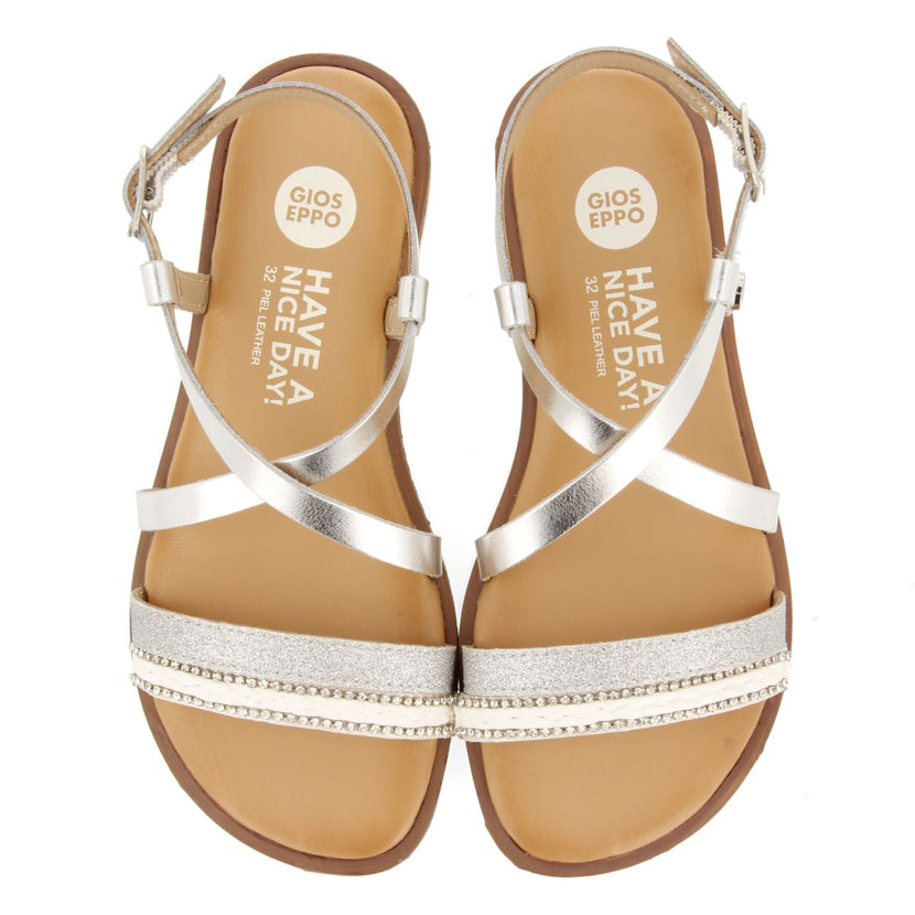 SANDALES EN CUIR ARGENTÉ AVEC TRESSAGE, PAILLETTES ET ACCENTS MÉTALLIQUES POUR FILLE ET GARÇON MERRILL