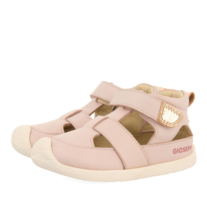 PINK LEATHER SANDALS WITH METALLIC ACCENTS FOR BABY CERRIK