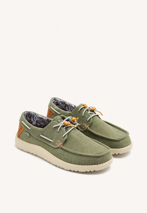 MOCASSINS DE COULEUR KAKI DE STYLE NAUTIQUE AVEC DES DÉTAILS DE COULEURS POUR HOMME SULT