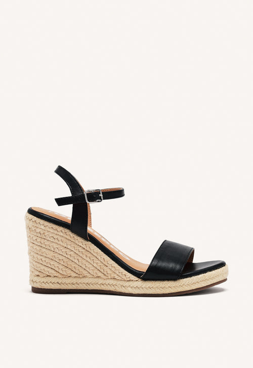 SANDALIAS DE PIEL NEGRAS CON CUÑA DE YUTE PARA MUJER ZHEPE