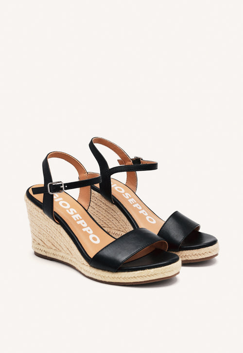 SANDALIAS DE PIEL NEGRAS CON CUÑA DE YUTE PARA MUJER ZHEPE