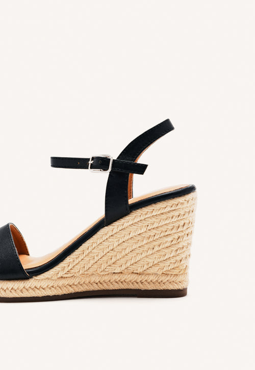 SANDALIAS DE PIEL NEGRAS CON CUÑA DE YUTE PARA MUJER ZHEPE