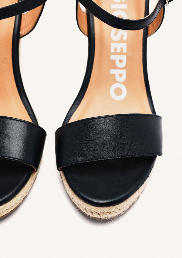 SANDALIAS DE PIEL NEGRAS CON CUÑA DE YUTE PARA MUJER ZHEPE