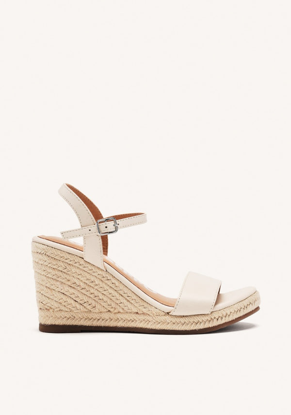 SANDALIAS DE PIEL OFF-WHITE CON CUÑA DE YUTE PARA MUJER ZHEPE