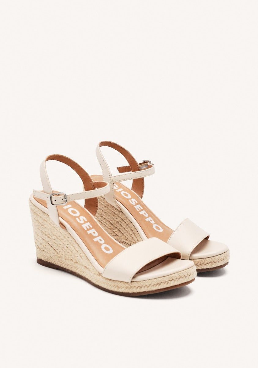 OFF-WHITE LEATHER WEDGE SANDALS WITH JUTE FOR WOMEN ZHEPE