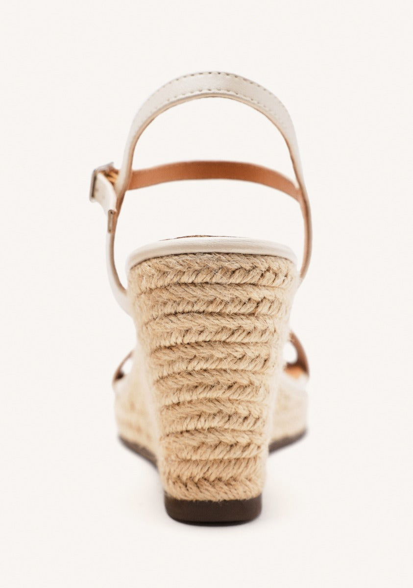 OFF-WHITE LEATHER WEDGE SANDALS WITH JUTE FOR WOMEN ZHEPE