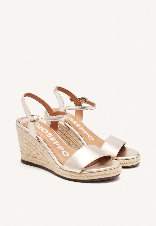 SANDALIAS DE PIEL COLOR PLATINO CON CUÑA DE YUTE PARA MUJER ZHEPE