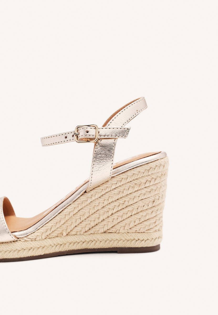 PLATINUM LEATHER SANDALS WITH JUTE WEDGE FOR WOMEN ZHEPE
