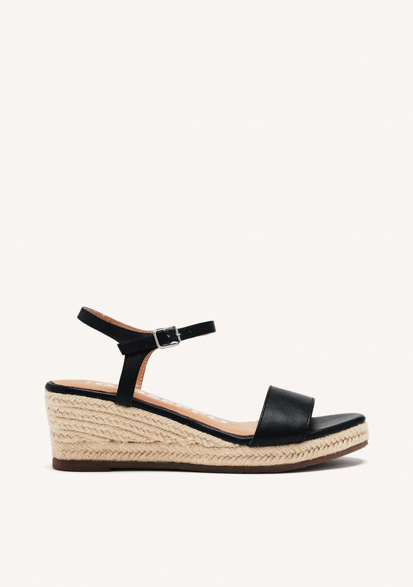SANDALIAS DE PIEL NEGRAS CON CUÑA DE YUTE PARA MUJER YALAHA