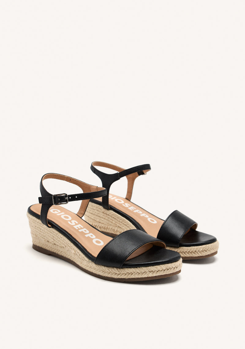 SANDALIAS DE PIEL NEGRAS CON CUÑA DE YUTE PARA MUJER YALAHA