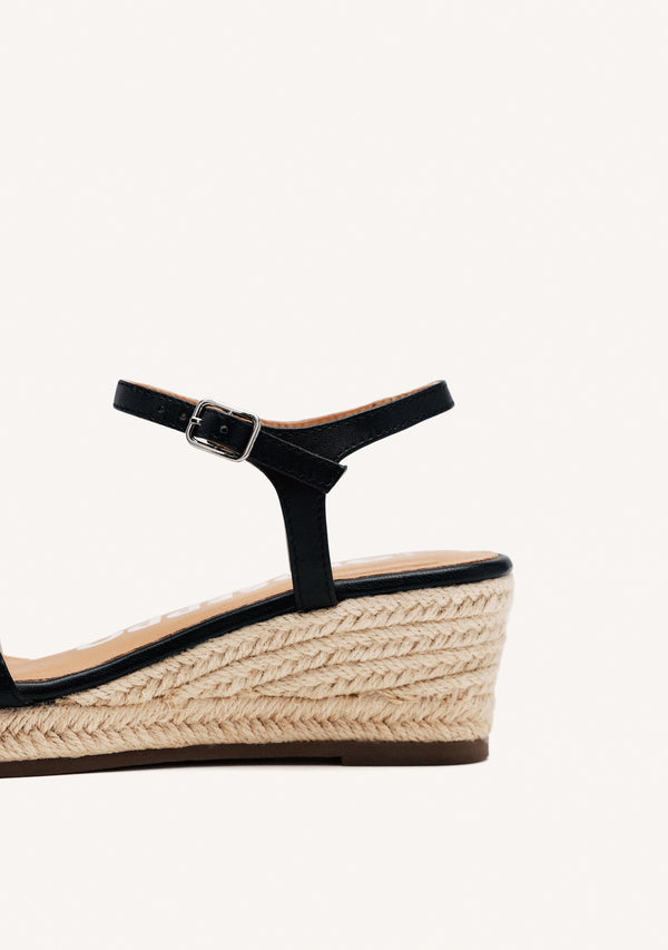 SANDALIAS DE PIEL NEGRAS CON CUÑA DE YUTE PARA MUJER YALAHA